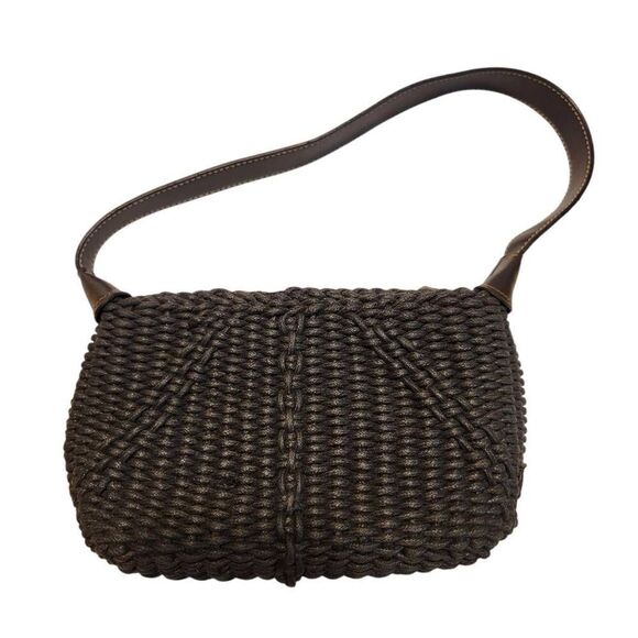Vintage Liz Claiborne crochet woven cotton mini shoulder bag black brown strap - Picture 4 of 10